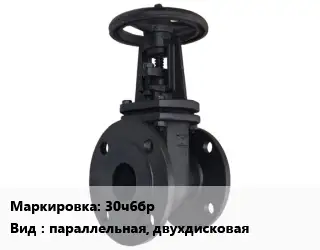 Задвижка чугунная 30ч6бр параллельная, двухдисковая